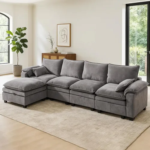 Vista 9 de Juego de sofá modular grande en forma de U – Sofá de nube de gran tamaño de 4 plazas para sala de estar, sofás grandes y cómodos de tela