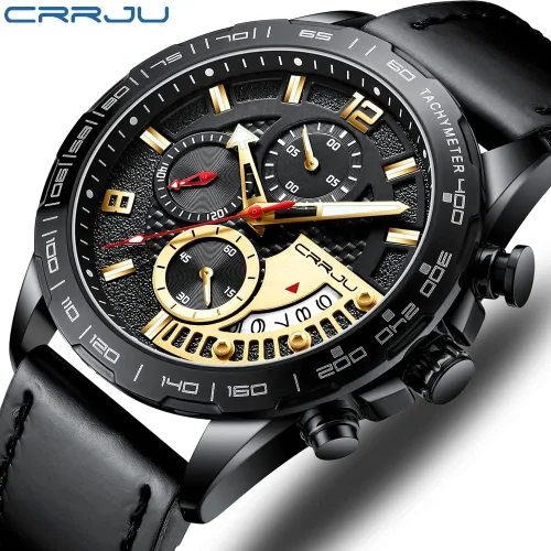 Vista 2 de CRRJU Relojes de lujo para hombre, correa de acero inoxidable y reloj de cuarzo deportivo casual impermeable para hombre, reloj único con fecha