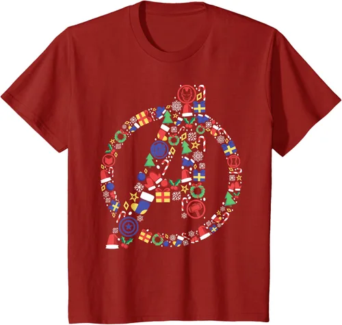 Vista 28 de Marvel Avengers A Logo Symbol Holiday Christmas Icons Camiseta, Negro