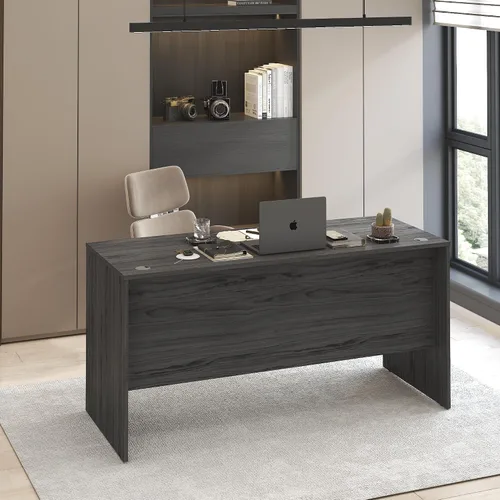 Vista 20 de Furinno Roger 60 Inch Executive Desk with File Cabinet, Home Office Desk with 3-Drawer Fixed Pedestal Filing Cabinet, Desk Cord Grommet, for Home