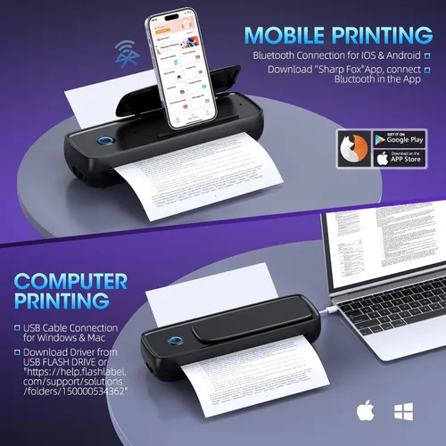 Vista 2 de Aixiqee - Impresora térmica portátil inalámbrica para viajes y uso doméstico, mini impresora Bluetooth sin tinta compatible con iOS, Android