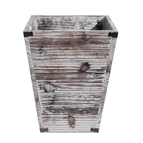 Vista 2 de Liry Products - Cesta de basura cuadrada de madera rústica con antorcha, estilo granja, papelera de reciclaje, soportes de metal decorativos