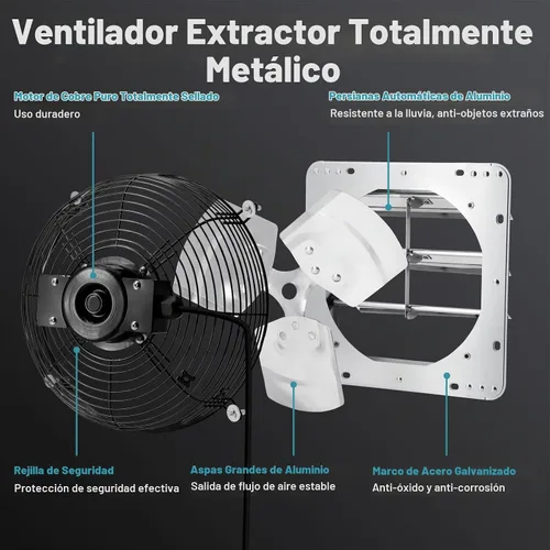 Vista 5 de Ventilador de escape de obturador de 10" 820 CFM, ventilador montado