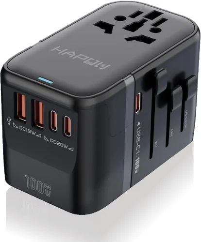 Vista 9 de HAPOW Adaptador de viaje universal - 1 cargador de viaje USB-C y 1 USB-A de carga rápida, adaptador de enchufe mundial para UE, Reino Unido, EE.