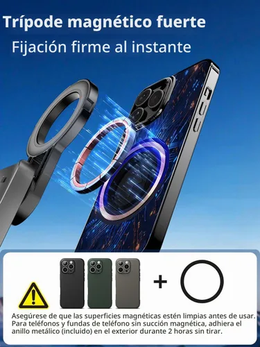Vista 2 de USKEYVISION - Mini palo magnético para selfie para iPhone con luz (MPT-02) 4 In 1 Portable Pocket Selfie Stick Tripod for iPhone & Android with