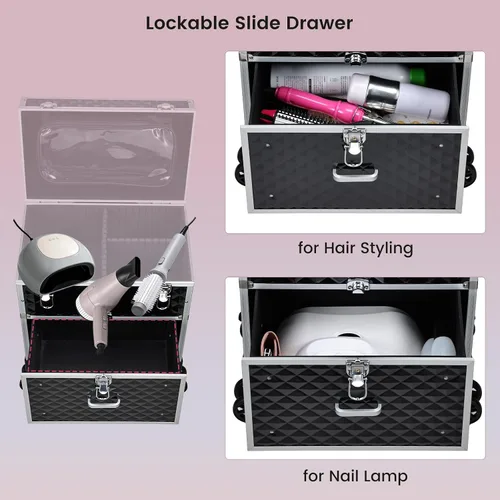 Vista 3 de Estuche de maquillaje profesional con cajón para artistas de maquillaje, estuche de tren cosmético, estuche de almacenamiento grande para técnicos
