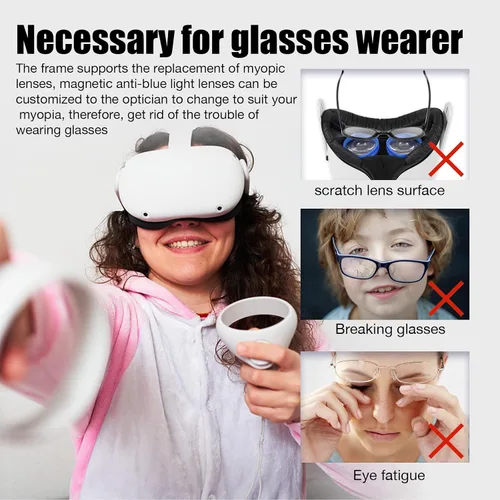 Vista 5 de OOAVR Anti-Blue Light Glasses for Oculus Quest 2Accessories with Magnetic Alloy Frame and Blue Light-Blocking LensesSupport The Replacement of