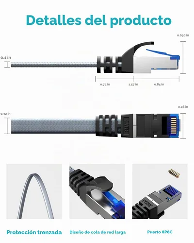 Vista 4 de BUSOHE Cable Ethernet Cat 8 de 1,5 pies, cable RJ45 trenzado de nailon