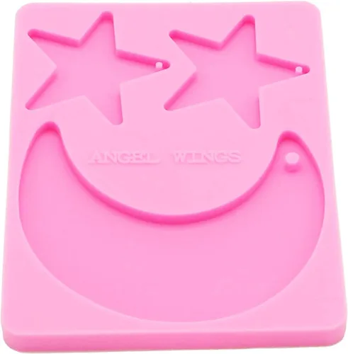 Vista 3 de Angel Wings Llavero con forma de estrella y luna, moldes de silicona, aretes, molde de resina, llavero de resina para manualidades, colgantes