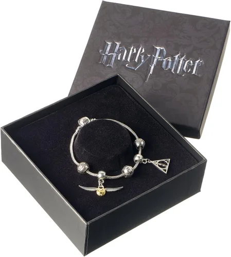 Vista 2 de Harry Potter Pulsera chapada en plata con 2 dijes y cuentas de hechizo
