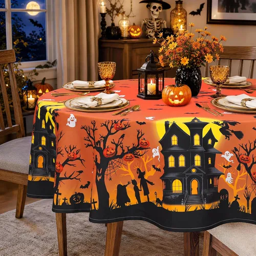 Vista 16 de Mantel rectangular de Halloween, color negro, 60 x 84 pulgadas Halloween 01