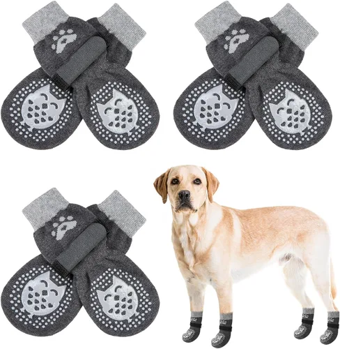 Vista 43 de SCENEREAL 6 piezas de calcetines antideslizantes para perros para prevenir lamido de patas para pavimento caliente/frío, calcetines de agarre