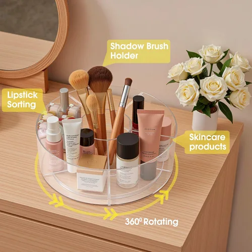 Vista 3 de Lonian Organizador de maquillaje giratorio de 360°, almacenamiento cosmético acrílico ajustable, organizadores de cosméticos y soporte de maquillaje