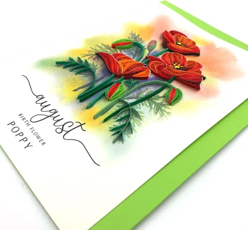 Vista 4 de Tarjeta de Flor de Nacimiento, Tarjeta Floral de Quilling Hecha a Mano para Cumpleaños, Aniversario, Flor de Mes de Nacimiento para Mamá, Mujeres