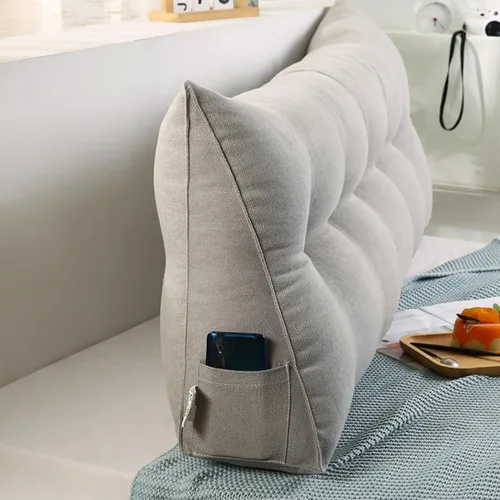 Vista 3 de EORNOW Almohada triangular para cabecero, cojín largo para respaldo de cabecero, cojín grande desmontable, almohada de lectura con funda extraíble