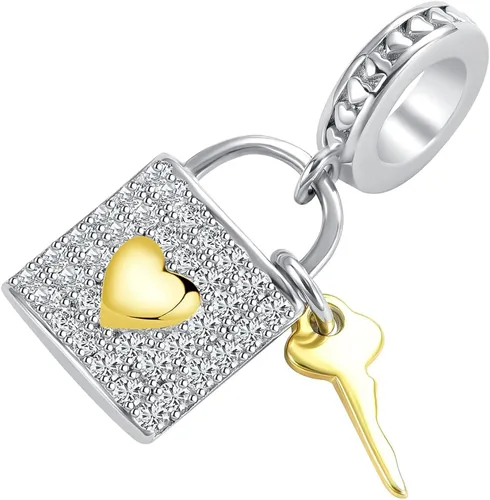 Vista 2 de QeenseKc Arco corona real pareja casada cerradura de botella de vino flecha corazón colgante abalorio para pulsera Pandora