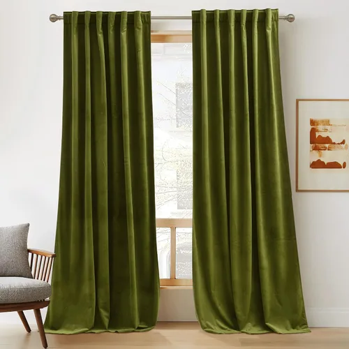 Vista 48 de RYB HOME Cortinas 100% opacas de terciopelo blanco para dormitorio, pestaña trasera y bolsillo para barra, aislamiento térmico, cortinas
