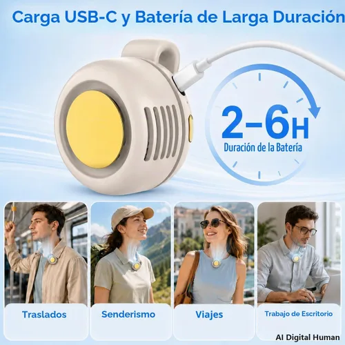 Vista 11 de Mini ventilador silencioso portátil sin aspas, clip giratorio de 360° en Blanco