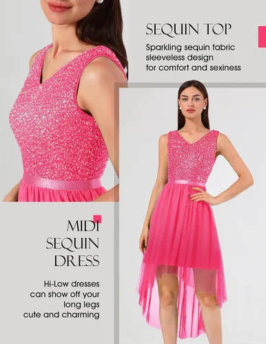 Vista 3 de BeryLove - Vestido formal, sin mangas, con encaje, holgado y por debajo de la rodilla para mujer, para fiesta, verano, boda y cóctel