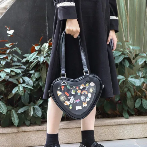 Vista 3 de STEAMEDBUN Ita Bag Bolso cruzado en forma de corazón para exhibición de pines de anime