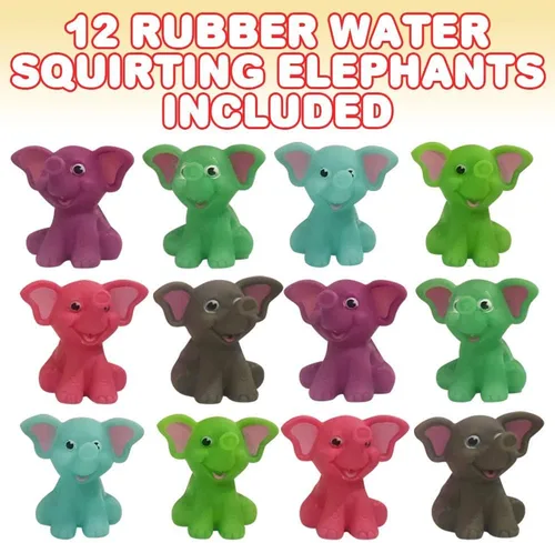 Vista 2 de ArtCreativity Elefantes de agua de goma, paquete de 12, juguetes de bañera y piscina para niños, chorros de agua seguros y duraderos, recuerdos