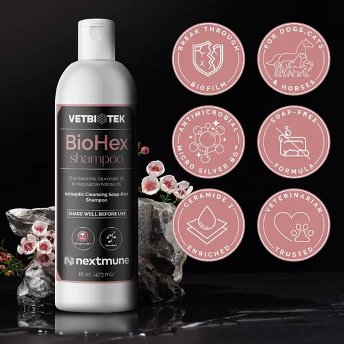 Vista 6 de BioHex - Champú para perros, gatos y caballos, limpieza profunda sin jabón, 16 onzas Chlorhexidine & Miconazole, MicroSilver BG, Ceramide 3