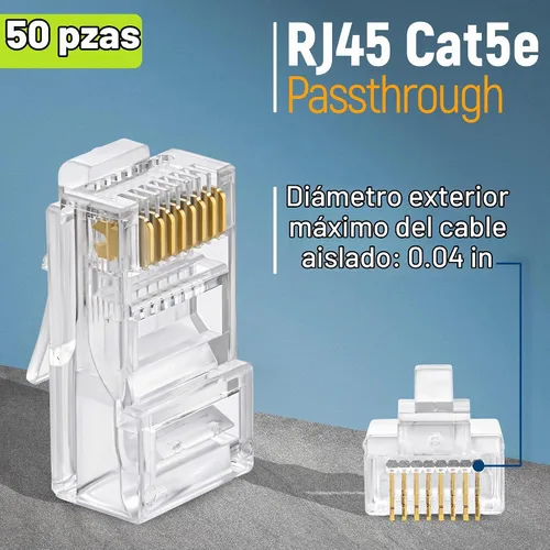 Vista 3 de GTZ Conector de paso a través RJ45 Cat5e 50 unidades - Conectores de paso a través RJ45 Cat 5e EZ - Conectores Cat 5e - Conector Ethernet, enchufe
