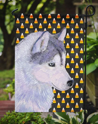 Vista 3 de Caroline's Treasures SS4257GF - Bandera decorativa para patio exterior, diseño de maíz y caramelo de Husky siberiano, diseño de maíz, jardín