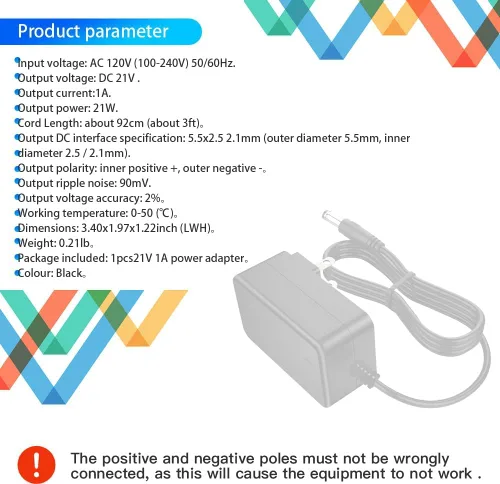 Vista 3 de Cargador de batería de litio universal de 21 V 1 A, adaptador de CA/CC, cable de fuente de alimentación, 24 voltios, 1000 mA, 800 mA, transformador
