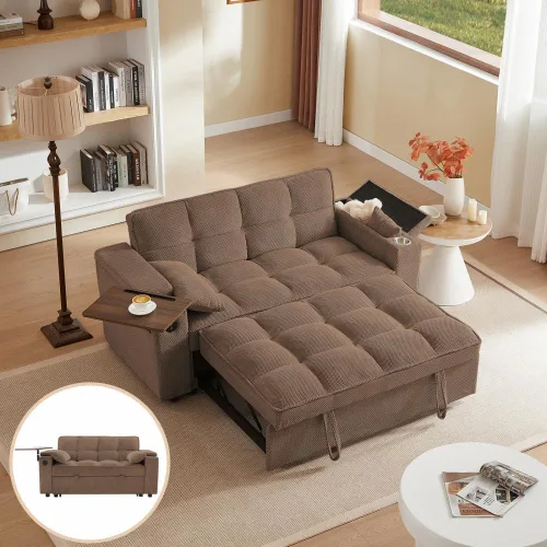 Vista 29 de Auvsoce - Sofá cama biplaza de 65 pulgadas, sofá convertible para sala de estar, sofá para RV con respaldo ajustable, chaise longue, mesa lateral
