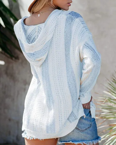 Vista 3 de Yacooh Baja - Sudadera ligera con capucha para mujer, estilo bohemio, mexicano, a rayas, con cordón, con bolsillo