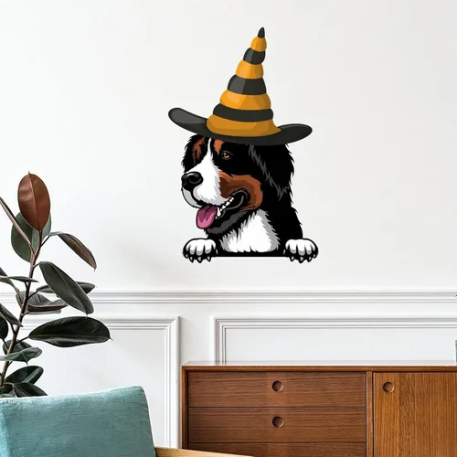 Vista 7 de Calcomanías de pared de Halloween, decoración de brujas, Border Collie, calcomanías de feliz Halloween, decoración de pared de Halloween, póster