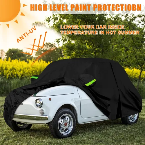 Vista 8 de Fundas impermeables para automóvil de repuesto para Fiat 1957-1975 500/500L/500F, 6 capas para todo tipo de clima, funda de automóvil con puerta