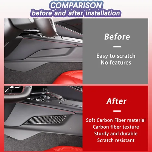 Vista 5 de Adhesivo lateral para panel de palanca de cambios de control compatible con Corvette C8 Stingray 2020-2023, fibra de carbono suave, 1 pieza C8