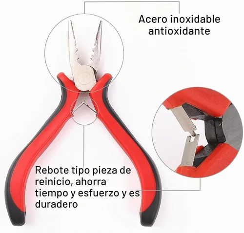 Vista 3 de Alicates para extensiones de cabello, 3 agujeros para extensiones de cabello con micro nanoanillo, abrey extracción, alicates de punta de aguja