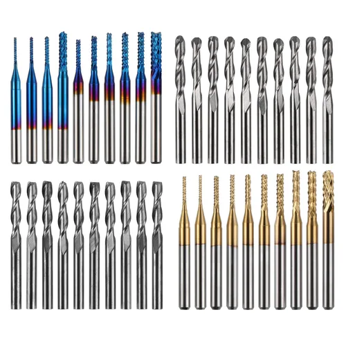 Vista 2 de Genmitsu 40 brocas de fresado CNC para fresado de extremo (2 flautas, vástago de 1/8") + zapata de polvo transparente para enrutador CNC serie 3018
