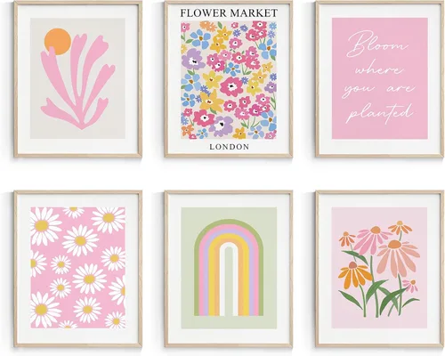 Vista 18 de Habseligkeit Láminas de Arte de Pared Danés Pastel Rosa, Pósteres de Arte de Pared Boho Matisse para Exposición, Pósteres de Mercado de Flores