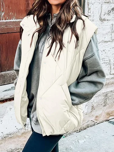 Vista 2 de MEROKEETY Chaleco acolchado de invierno para mujer 2024 con cuello alto, con cremallera, con bolsillos