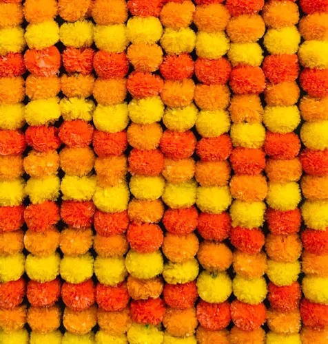 Vista 11 de DIYANA IMPEX Guirnalda de caléndula para decoración, 5 piezas de 5 pies de largo, flores de caléndula artificiales, decoración india para Pooja