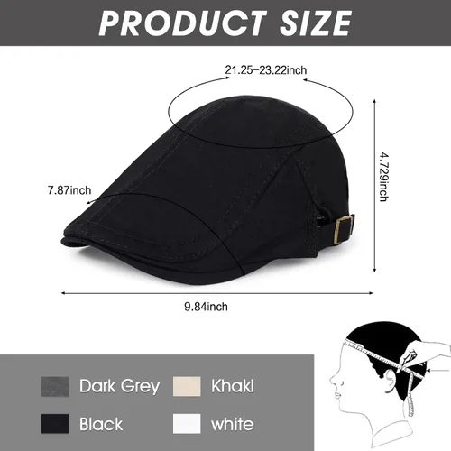 Vista 2 de 3 piezas de gorra Newsboy de algodón para hombre, gorra plana ajustable genial