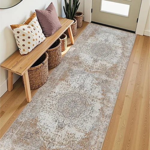 Vista 26 de jinchan Alfombra floral primaveral de 2 x 3 pies para entrada, alfombra desgastada lavable, de pelo corto, suave, pequeña, antideslizante, tapete