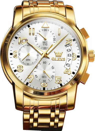 Vista 7 de OLEVS Reloj de pulsera ajustable de acero inoxidable impermeable con cronógrafo de cara grande reloj analógico de moda de negocios reloj de pulsera