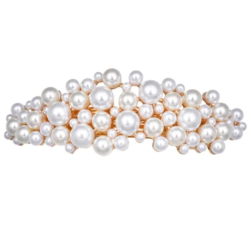 Vista 11 de Pasadores de pelo de perlas, pinzas de cristal para el cabello, diseño francés, para novia, diamantes de imitación, elegante soporte para cola