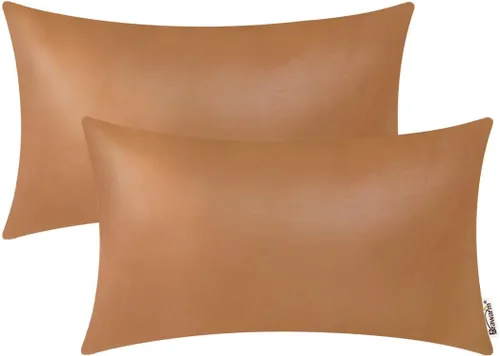 Vista 16 de BRAWARM Fundas de almohada de cuero sintético de 16 x 16 pulgadas - Juego de 2 fundas de almohada de cuero negro, fundas de almohada de cuero teñido