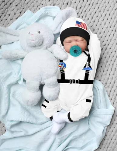 Vista 3 de Disfraz de astronauta para bebé niño y niña, disfraz de astronauta, overol para bebé, conjunto de 2 piezas