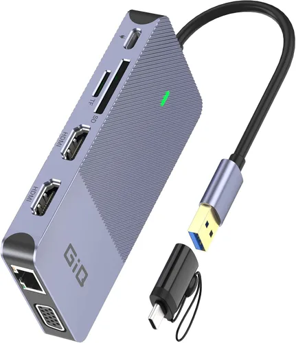 Vista 7 de Estación de acoplamiento USB GIQ USB C HUB USB 3.0 a HDMI dual Adaptador VGA de triple pantalla USB C Estación de acoplamiento para portátil Monitor