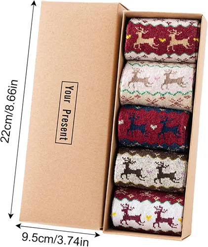 Vista 6 de BBAUER Calcetines de disfraz de Navidad, conjunto de calcetines de dibujos animados de punto, patrones de Navidad calcetines de vacaciones