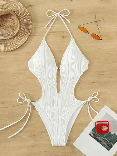 Vista 6 de Verdusa Traje de baño de una pieza para mujer con cuello halter y espalda descubierta