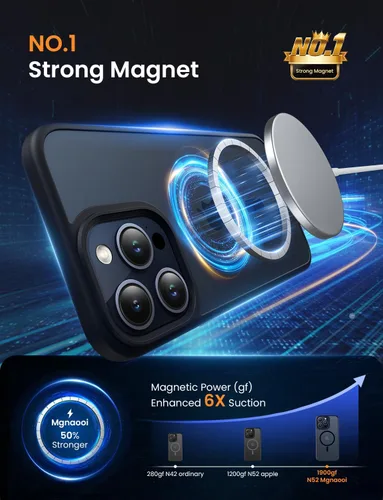 Vista 3 de Mgnaooi Funda magnética para iPhone 12 y iPhone 12 Pro [probada contra caídas de grado militar y compatible con MagSafe], parte trasera translúcida