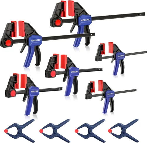 Vista 13 de WORKPRO Abrazaderas de Mini Barra para Carpintería, 6" (2) y 4-1/2" (2), Abrazadera/Separador de Una Mano de 4 Piezas, Abrazadera F de Cambio Rápido